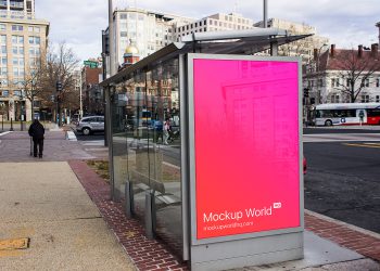 Free Lightbox Mockup. Ad Bus Stop Mockup