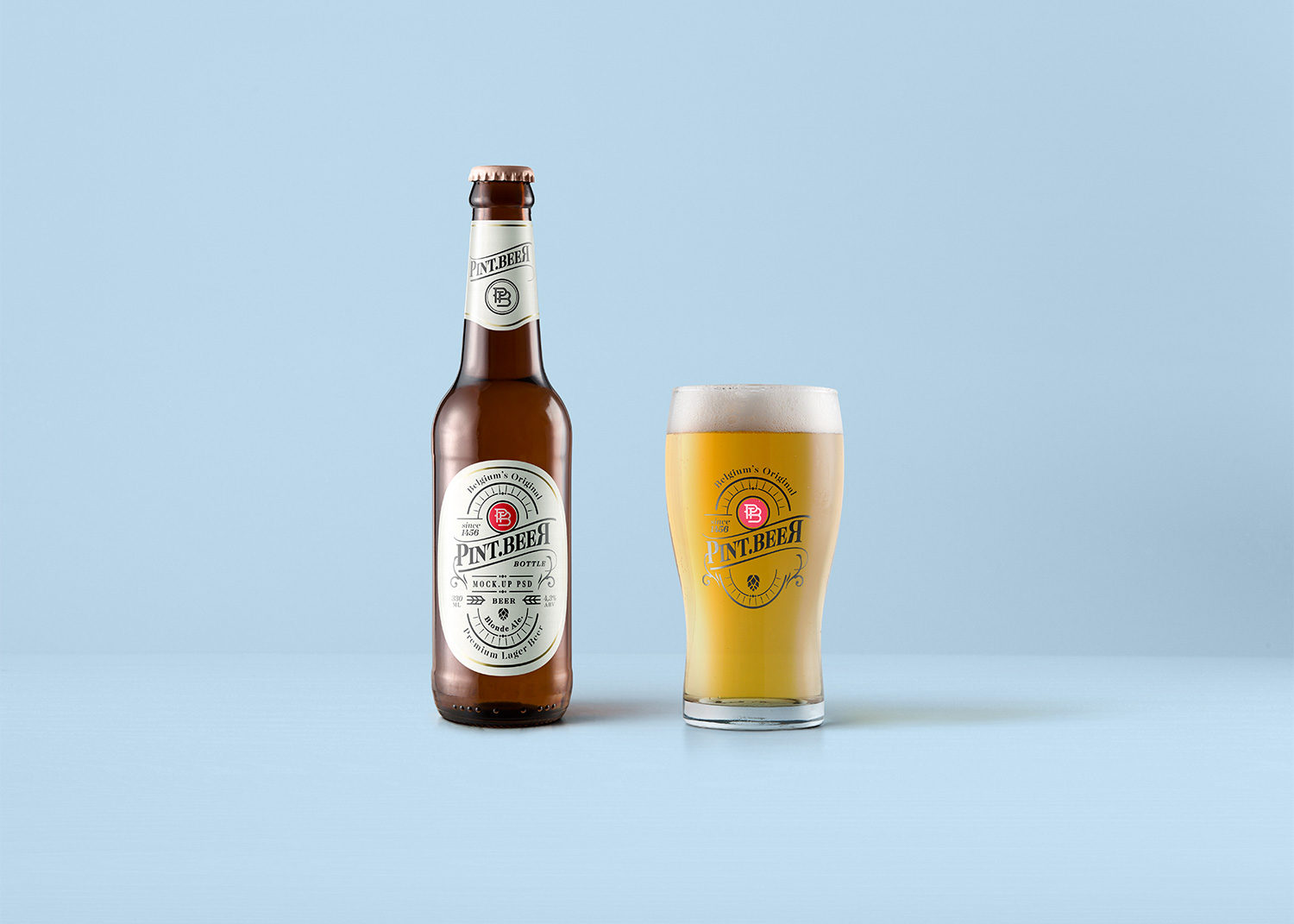 Beer Bottle & Glass Mockup