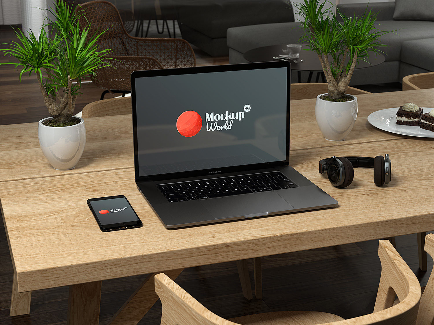 Macbook pro mockup with people free psd information