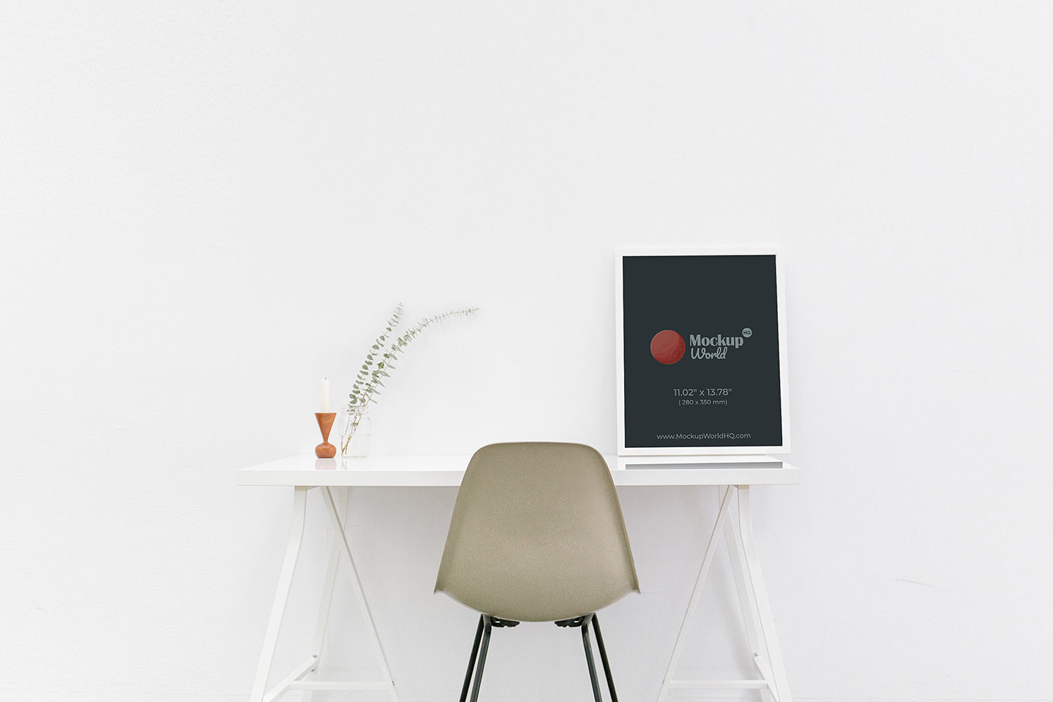 White Photo Frame Mockup on a Table in Minimalist Interior
