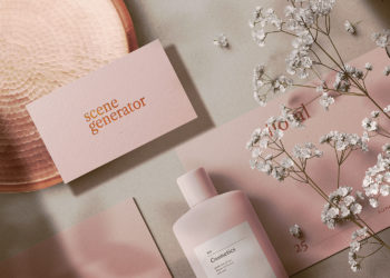 Floral Cosmetics Stationary and Bottle Mockup Scene