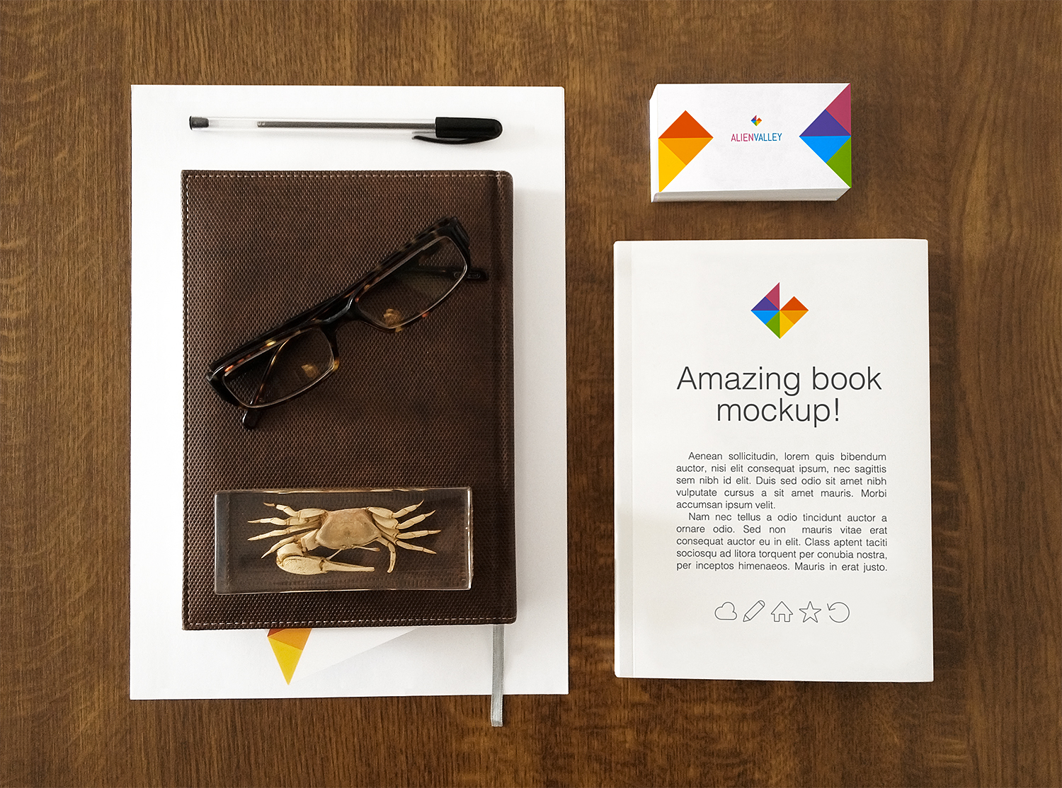 Book and Business Card Stationery Mockup