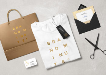 Folded Shopping Bag and T-Shirt Fashion Branding Mockup Scene