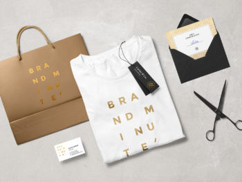 Folded Shopping Bag and T-Shirt Fashion Branding Mockup Scene
