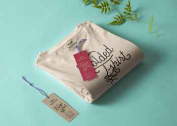 Folded T-Shirt with Label Tag Free Mockup