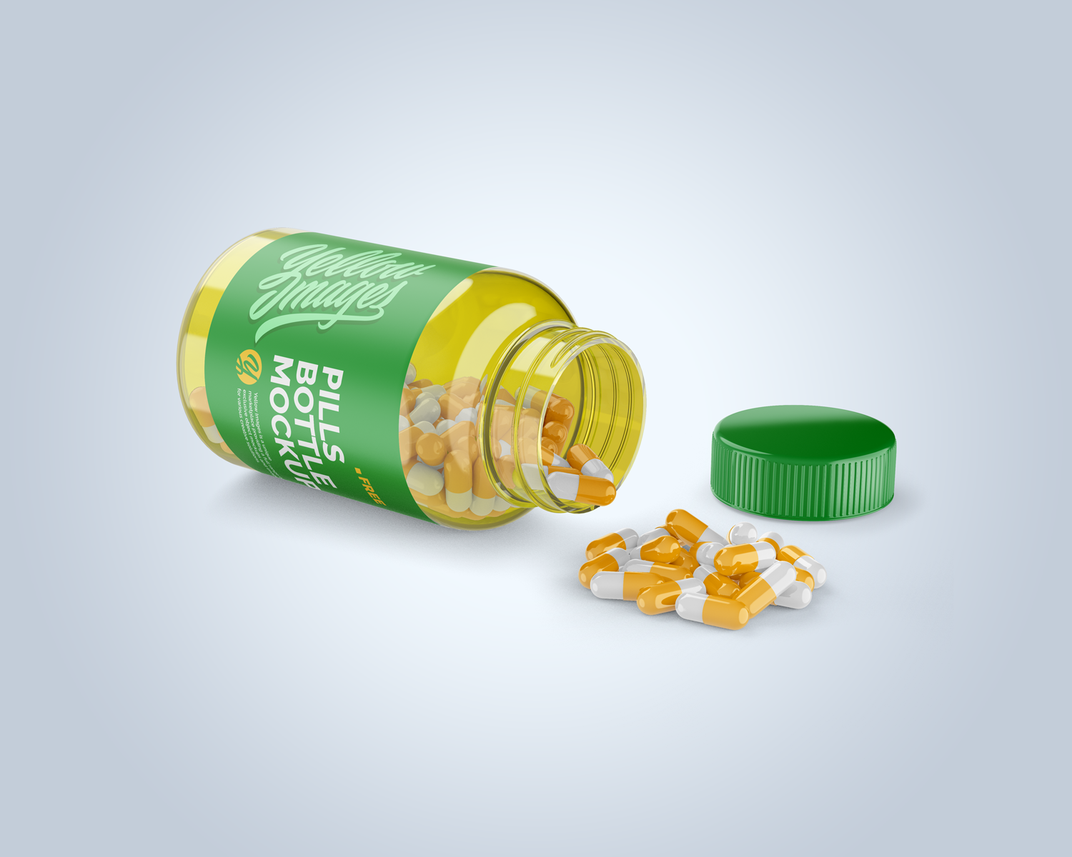 Opened Transparent Bottle with Pills Mockup