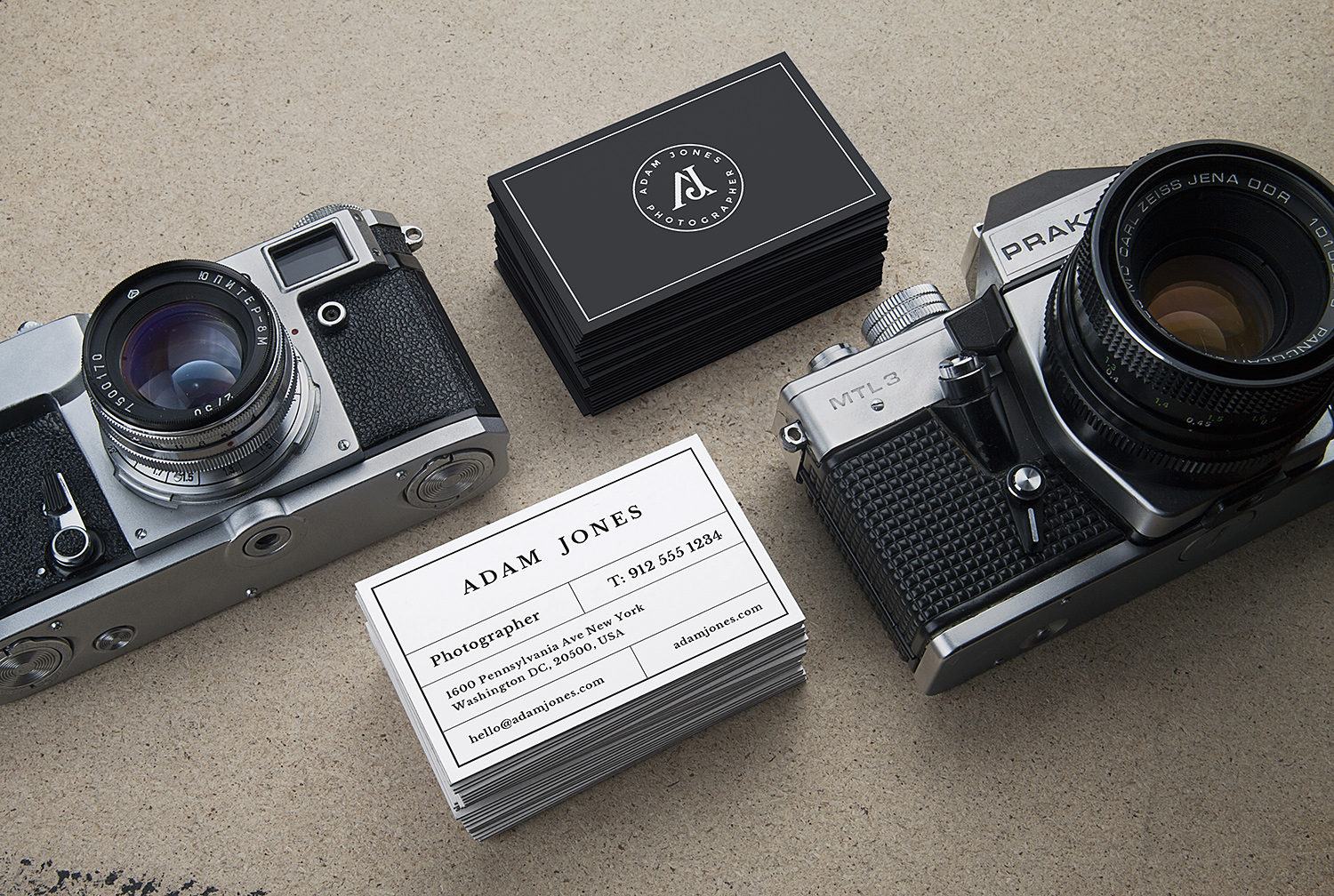 Vintage Cameras and Business Cards Free Mockup