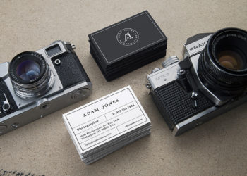 Vintage Cameras and Business Cards Free Mockup