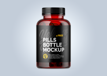 Free Plastic Red Bottle with Fish Oil Mockup