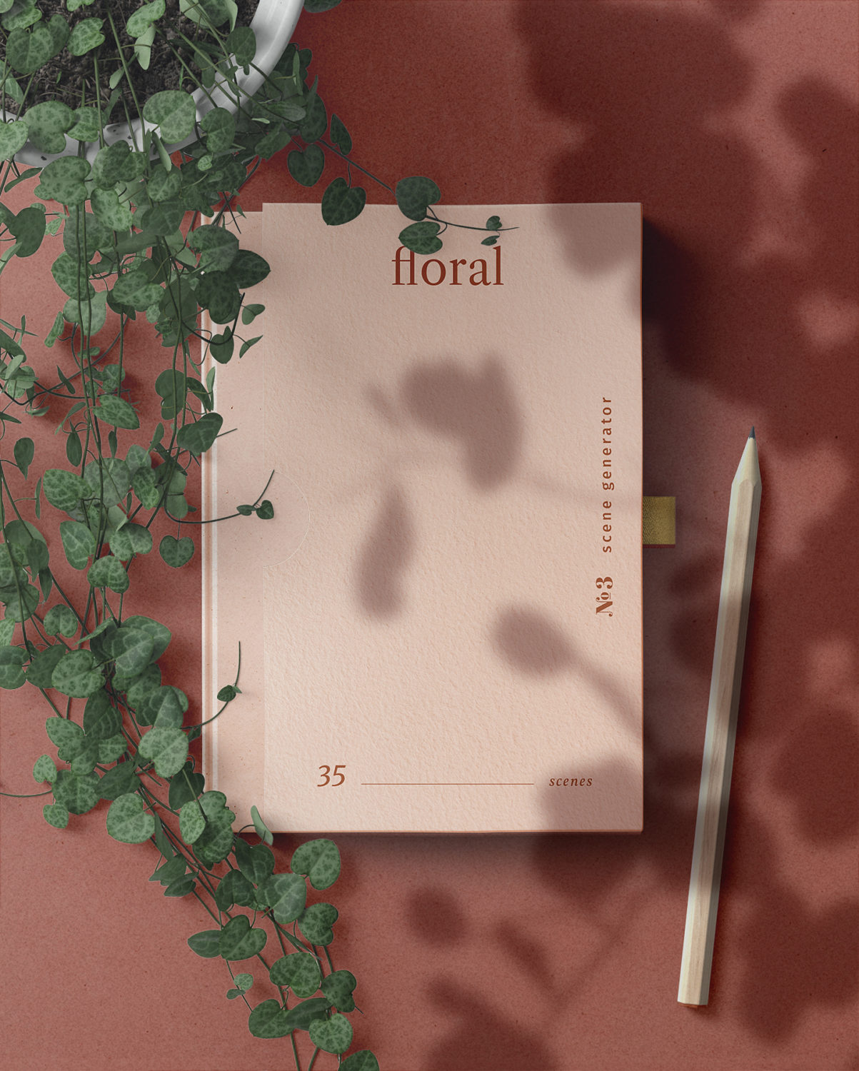 Book with Pencil Floral Mockup Scene