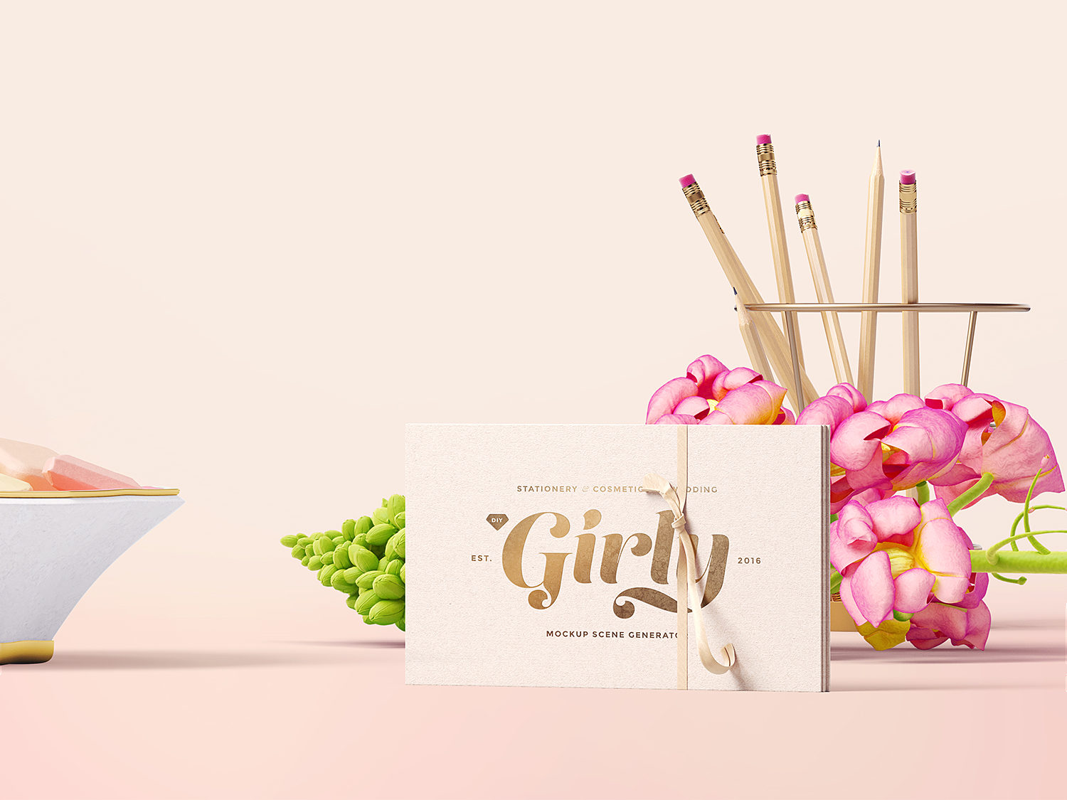 Free Girly Branding Mockup Scene Creator