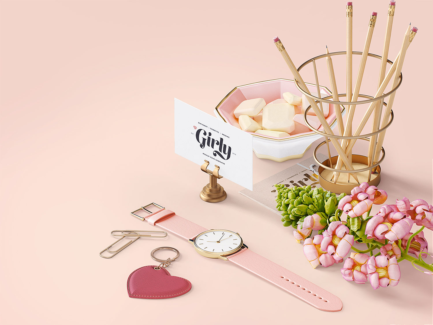 Free Girly Branding Mockup Scene Creator