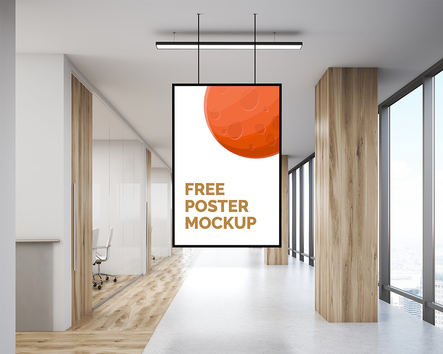 Download Free Office Indoor Hanging Poster Mockup | Mockup World HQ