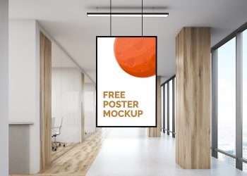 Free Office Indoor Hanging Poster Mockup