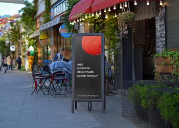 Free Outdoor Restaurant Menu Stand Board Mockup