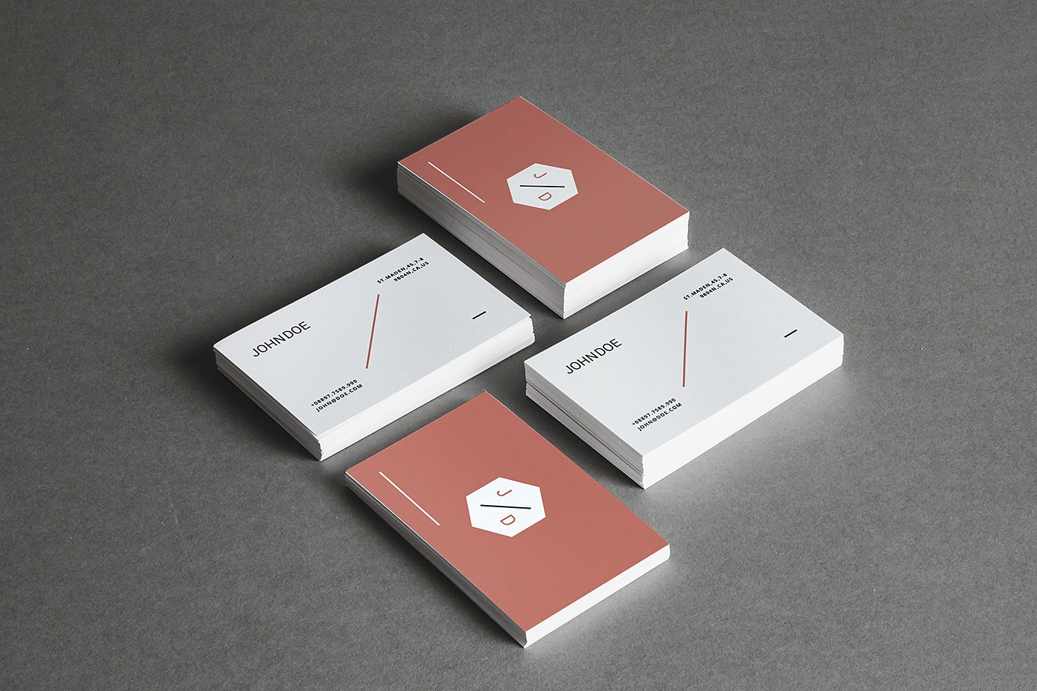 Stationery Mockup with Four Stacks of Business Cards