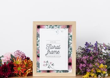 Mockup of Frame Between Beautiful Flowers Free PSD