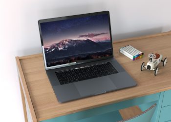 Realistic Macbook Pro with Touch Bar Mockup