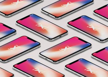 Isometric iPhone X/11 Pro PSD mockup