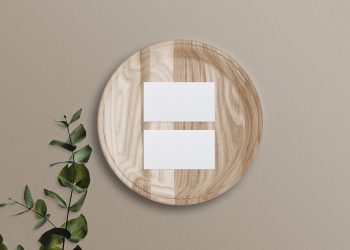 Business Card Mockup on a Wooden Tray