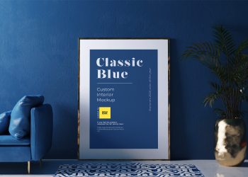 Poster Frame Free Mockup in the Classic Blue Interior