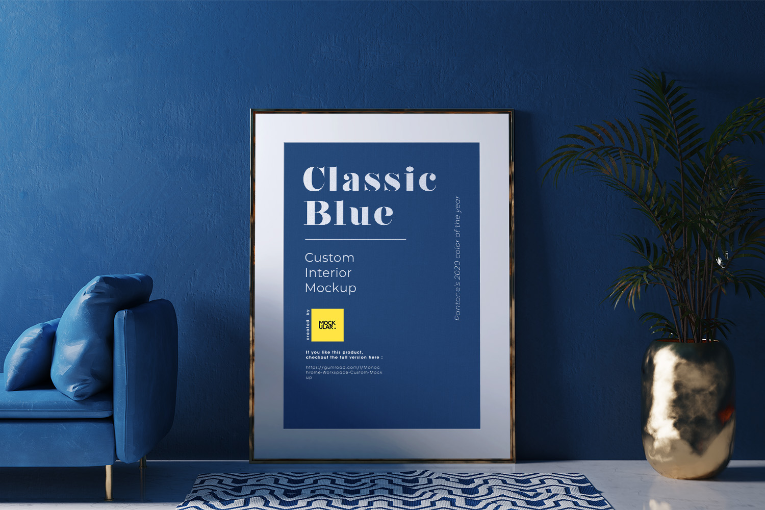 Poster Frame Free Mockup in the Classic Blue Interior