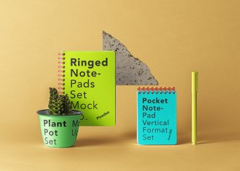 Ringed PSD Notepad Set Free Mockup