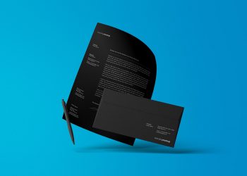 Floating Letterhead with Envelope Free Mockup