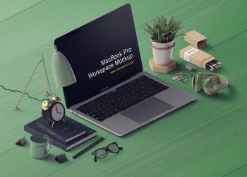 Free MacBook Pro Mockup Workspace Scene