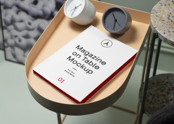 Free Magazine on Table Mockup