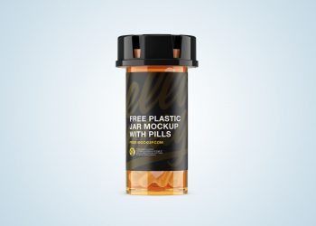 Plastic Orange Jar Free Mockup with Capsules