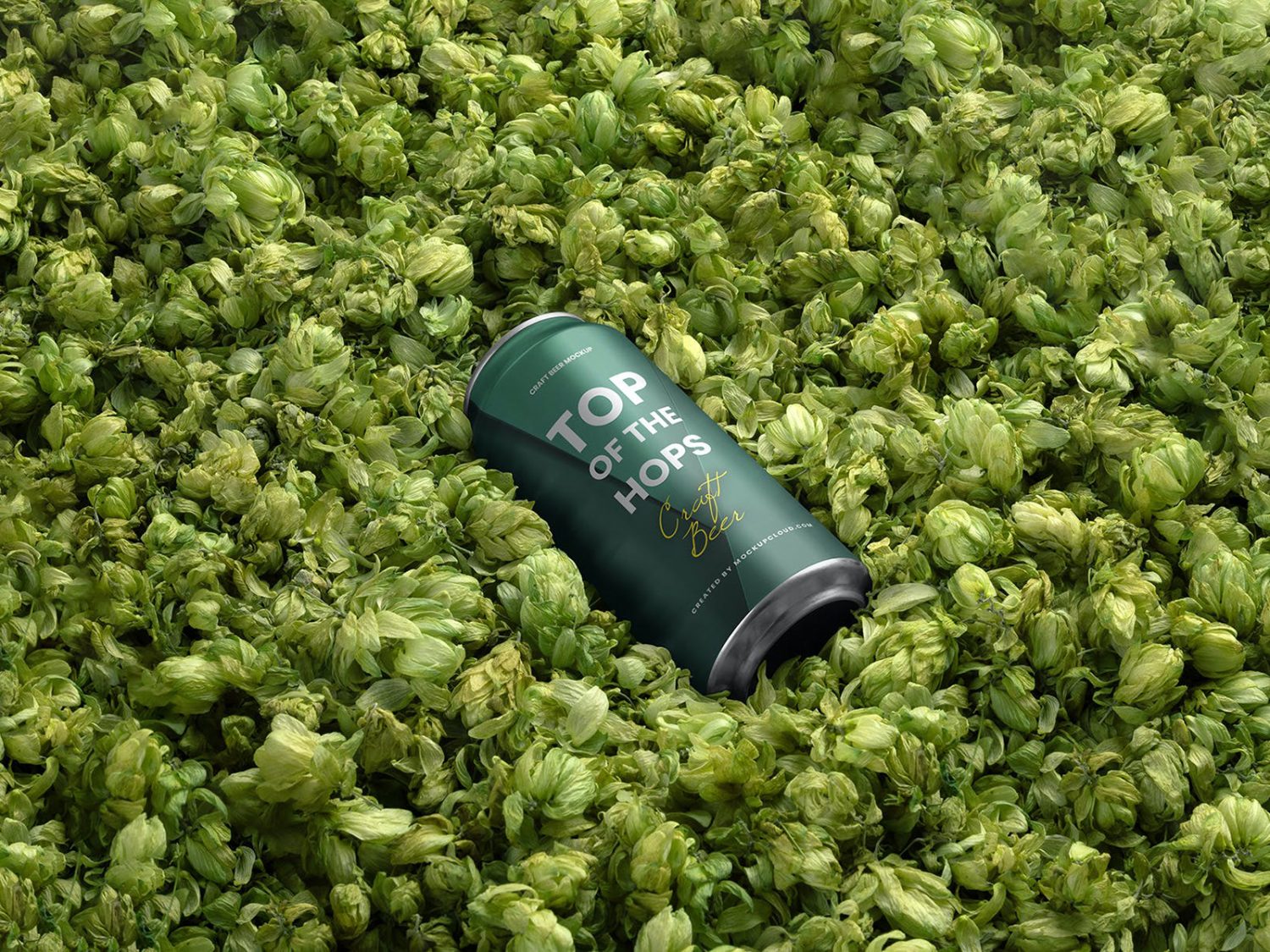 Beer Can Free Mockup Surrounded Hops Flowers