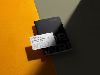 Free Notebook with Business Card Mockup