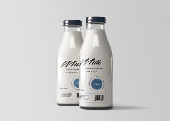 Free Two Glass Milk Bottles Mockup