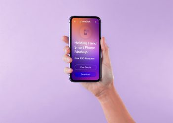 Hand Holding Smartphone PSD Free Mockup