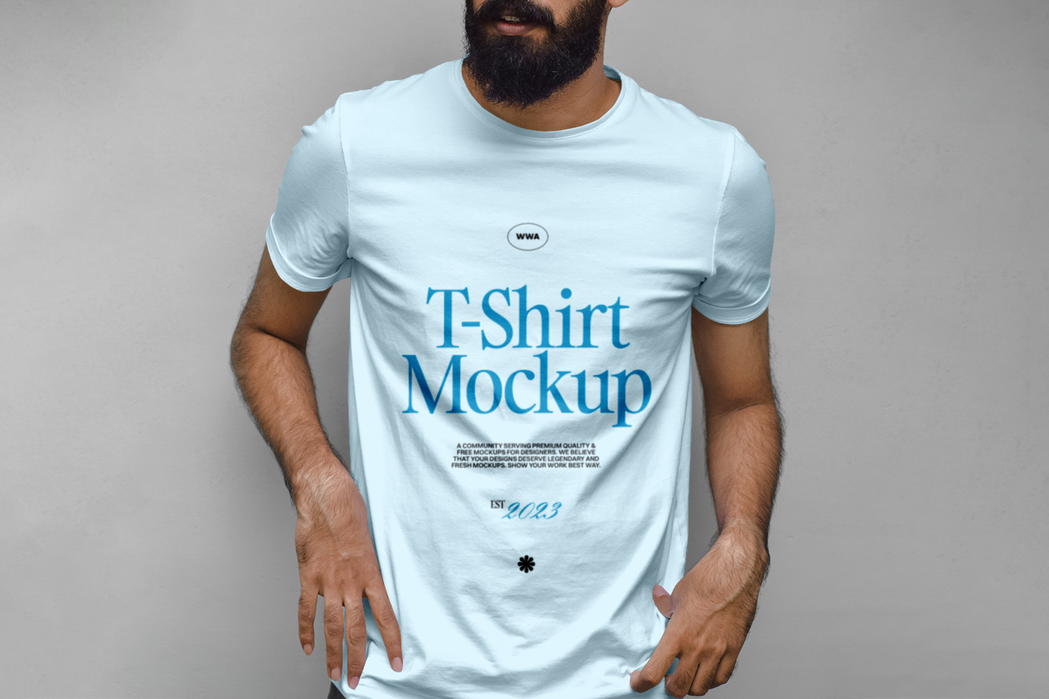 Beard Man Wearing T-Shirt Free Mockup