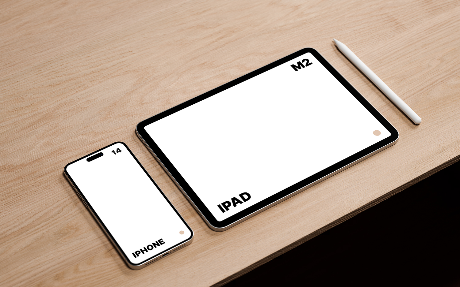 M2 iPad Pro and iPhone 14 Pro Max on Desk Free Mockup