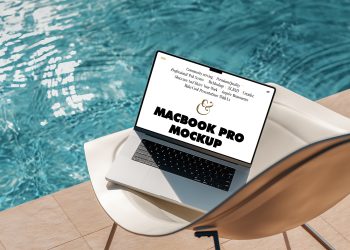 MacBook Pro at the Pool Free Mockup