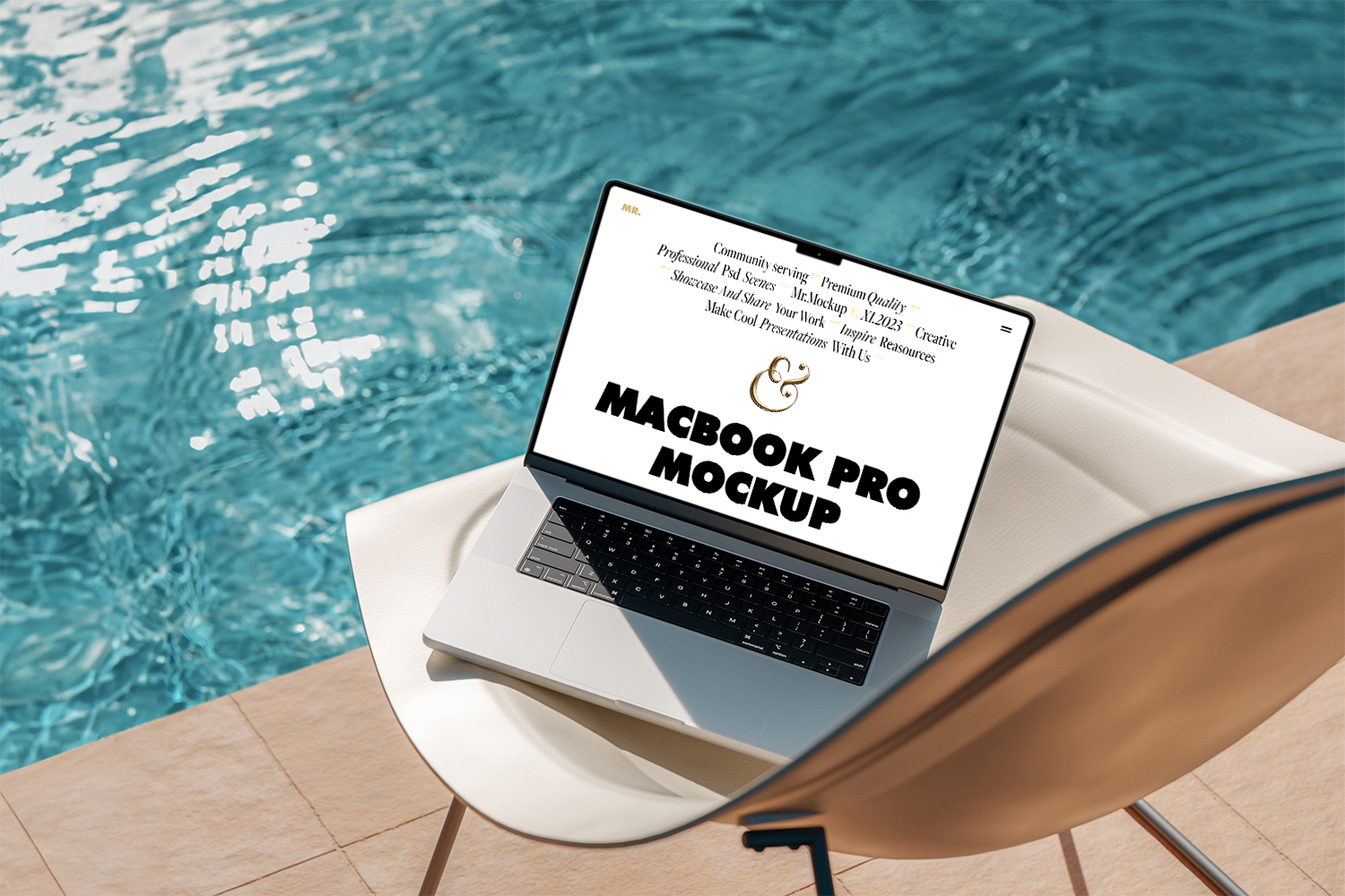 MacBook Pro at the Pool Free Mockup
