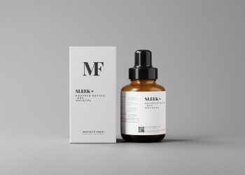 Sleek Cosmetic Dropper Bottle Packaging with Box Free Mockups