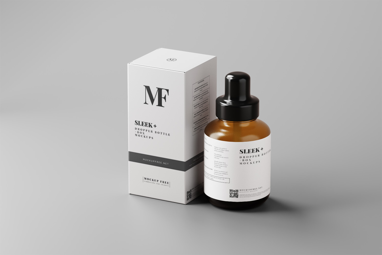 Sleek Cosmetic Dropper Bottle Packaging with Box Free Mockups