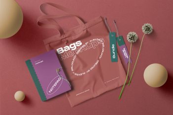 Color Bag and Notebooks Free Mockup