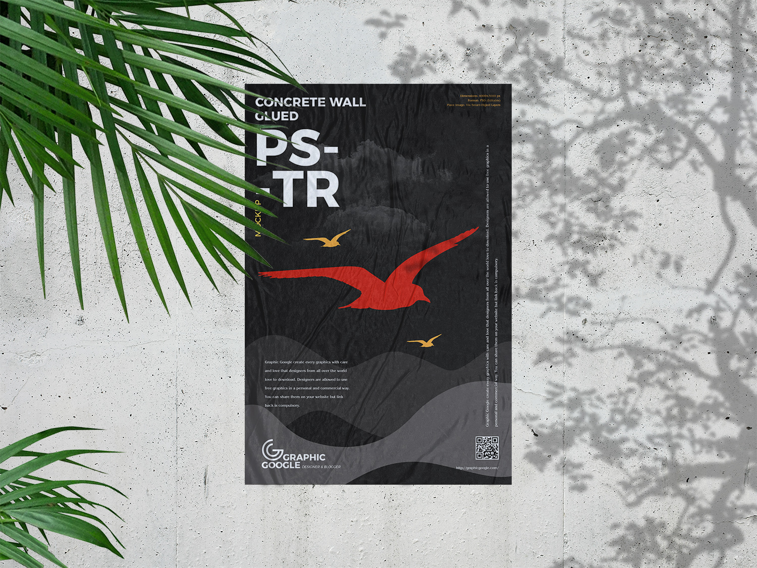 Concrete Wall Glued Poster Free Mockup