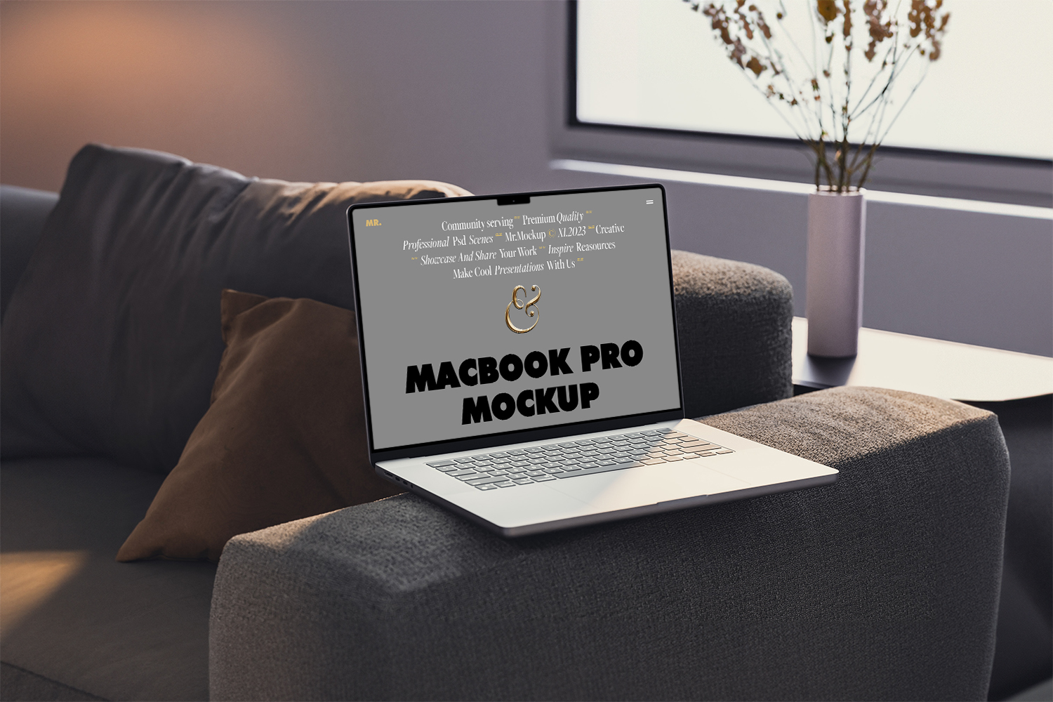 MacBook Pro on Couch Free Mockup