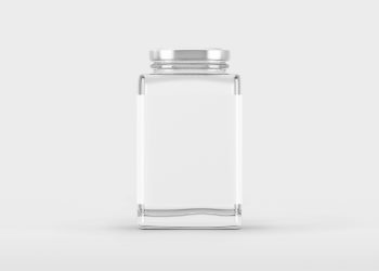 Square Glass Jar with Metal Cap Free Mockup